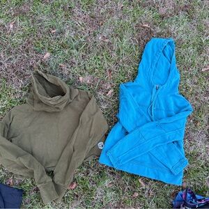 Born Primitive lot of 2 Crop Hoodie Olive Green and Bright Blue Hoodies